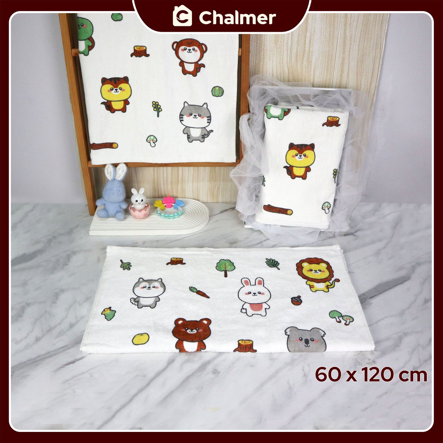 Handuk Mandi Bayi Chalmer 60 x 120 cm Printed Motif Karakter C