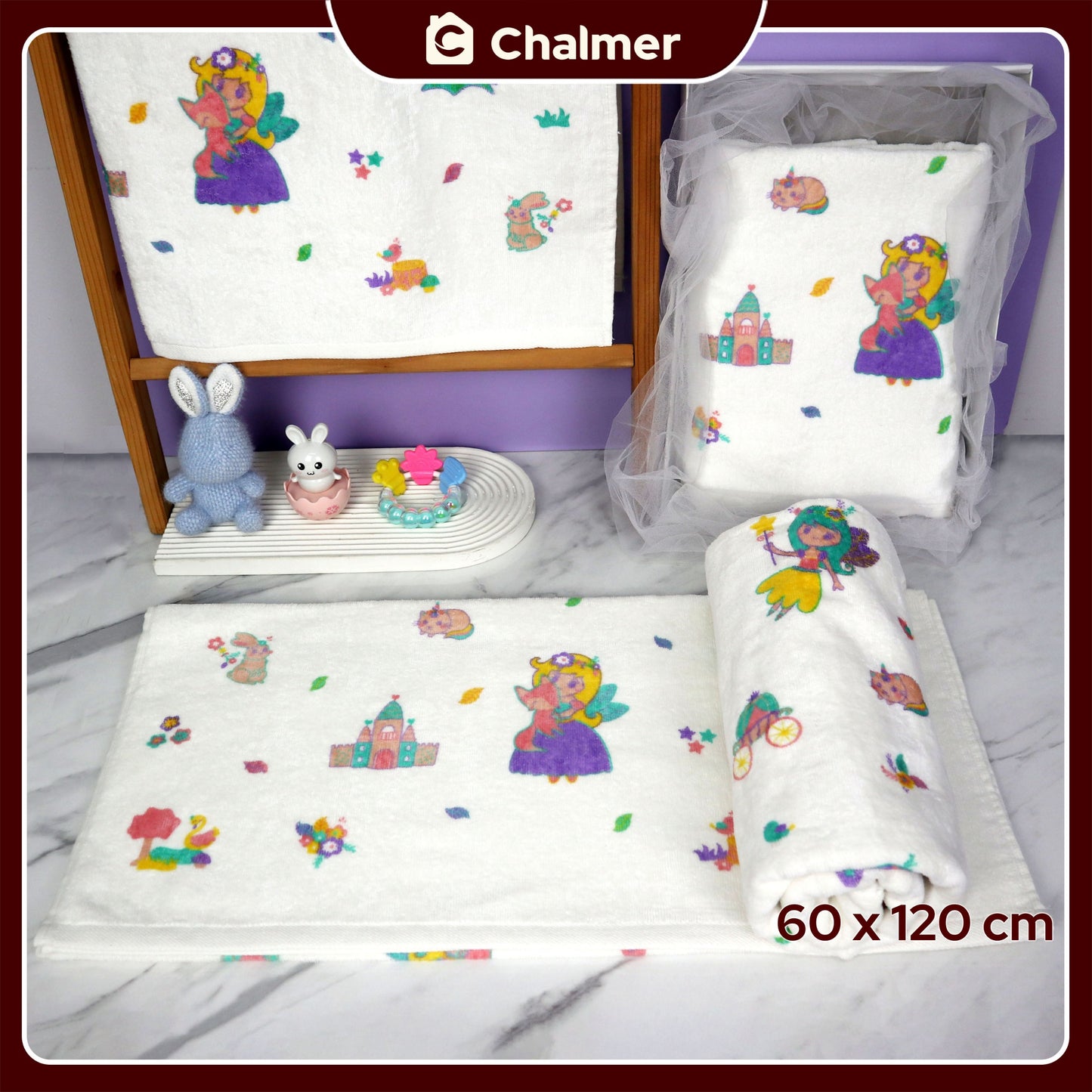 Handuk Mandi Bayi Chalmer 60 x 120 cm Printed Motif Karakter A