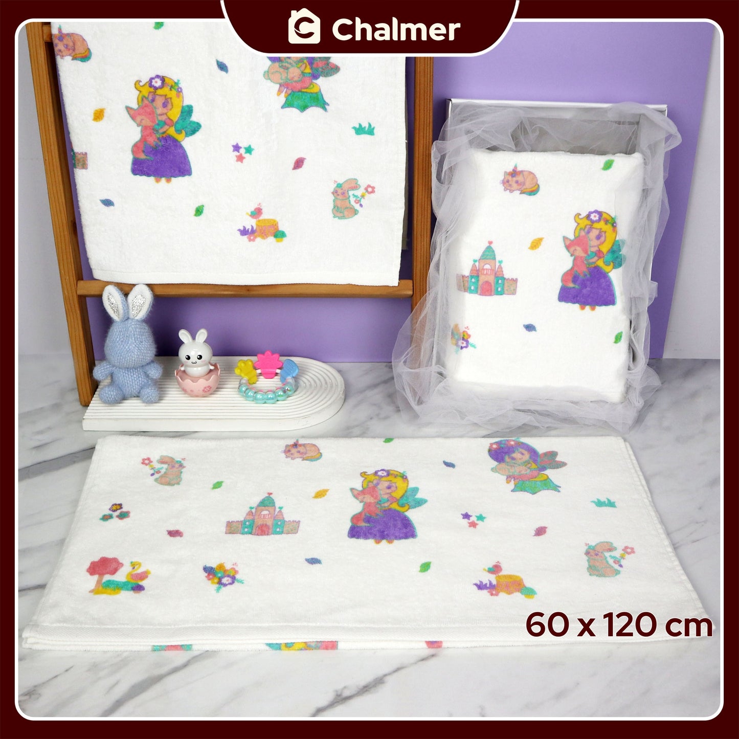 Handuk Mandi Bayi Chalmer 60 x 120 cm Printed Motif Karakter A