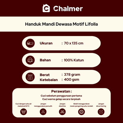 Handuk Mandi Dewasa Chalmer 70 x 135 cm Motif Lifolla