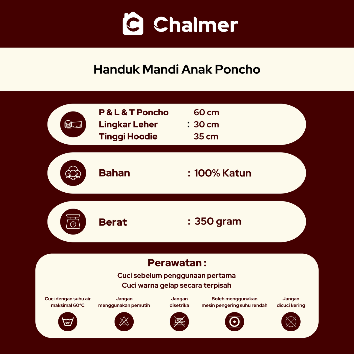 Poncho Handuk Anak Motif Karakter Katun Usia 2-6 Tahun