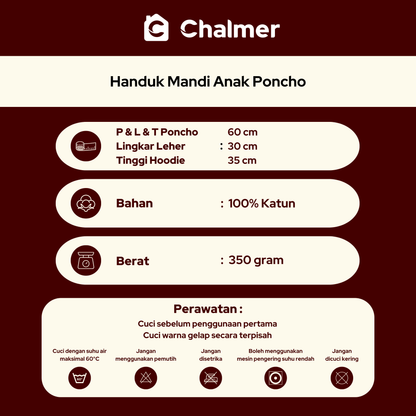 Poncho Handuk Anak Motif Karakter Katun Usia 2-6 Tahun