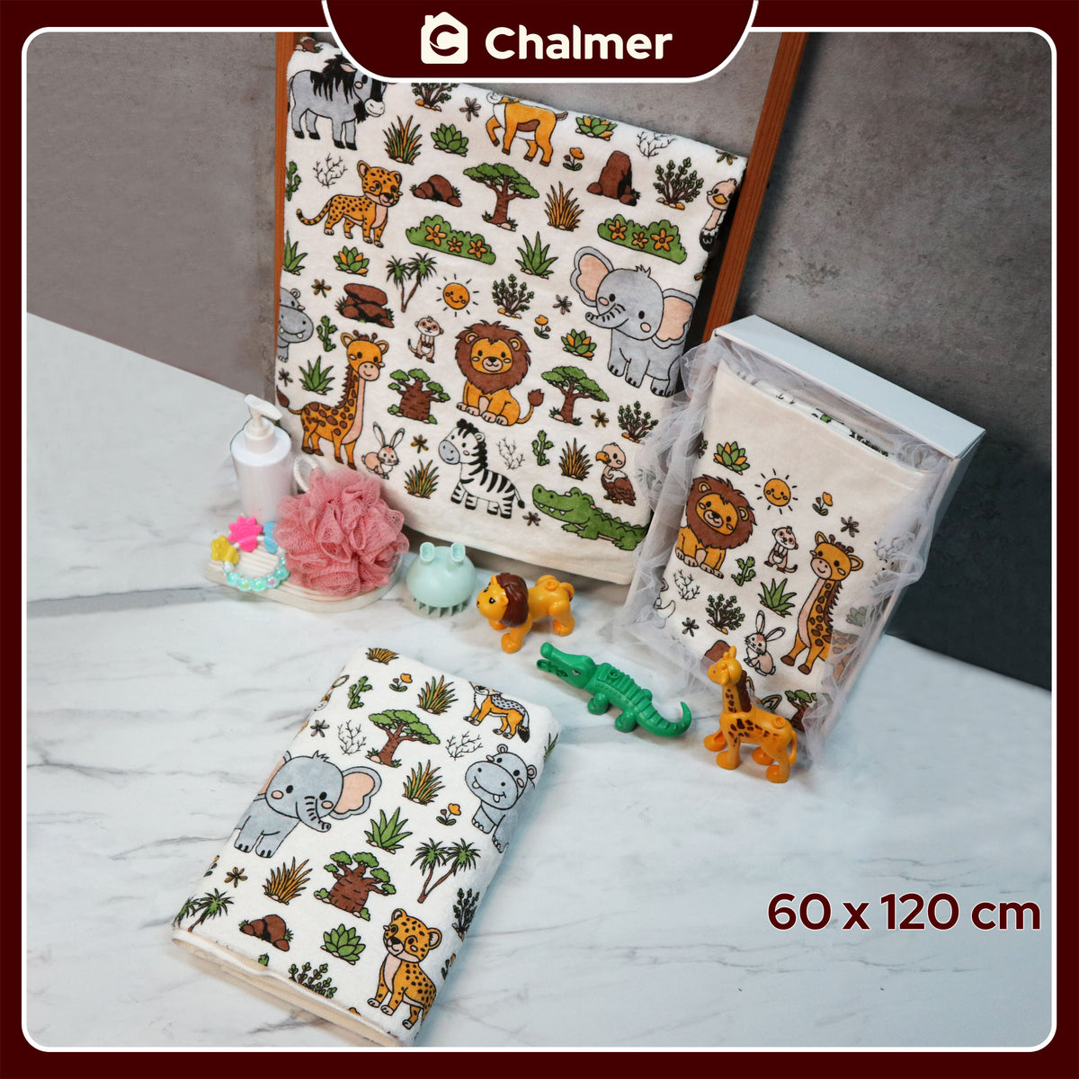 Handuk Mandi Bayi Chalmer 60 x 120 cm Printed Motif Karakter