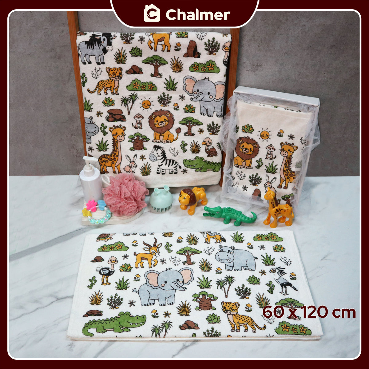 Handuk Mandi Bayi Chalmer 60 x 120 cm Printed Motif Karakter