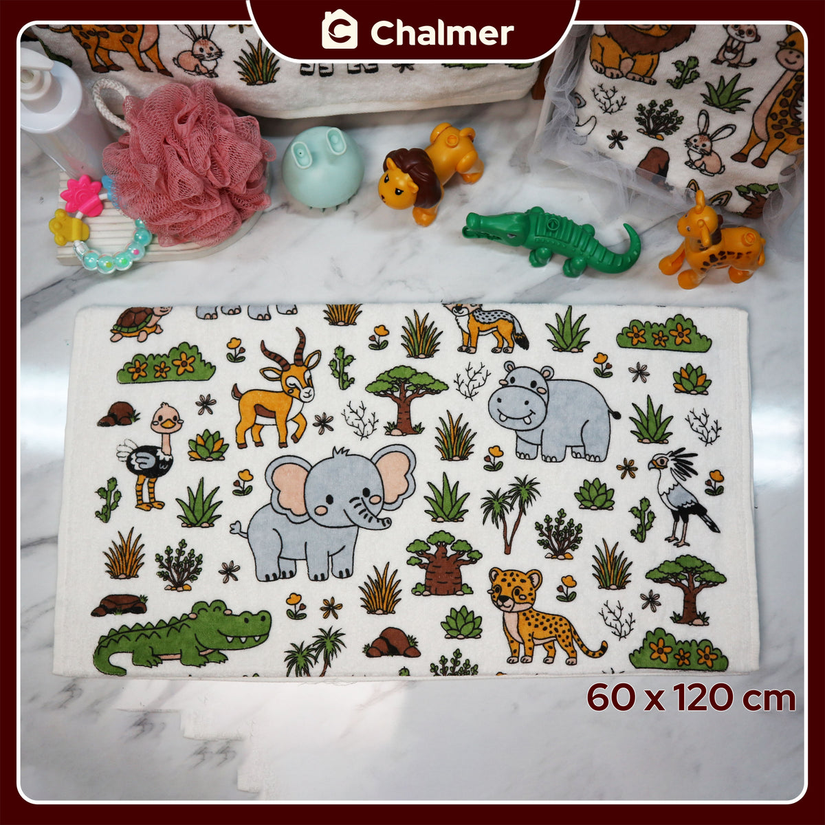 Handuk Mandi Bayi Chalmer 60 x 120 cm Printed Motif Karakter