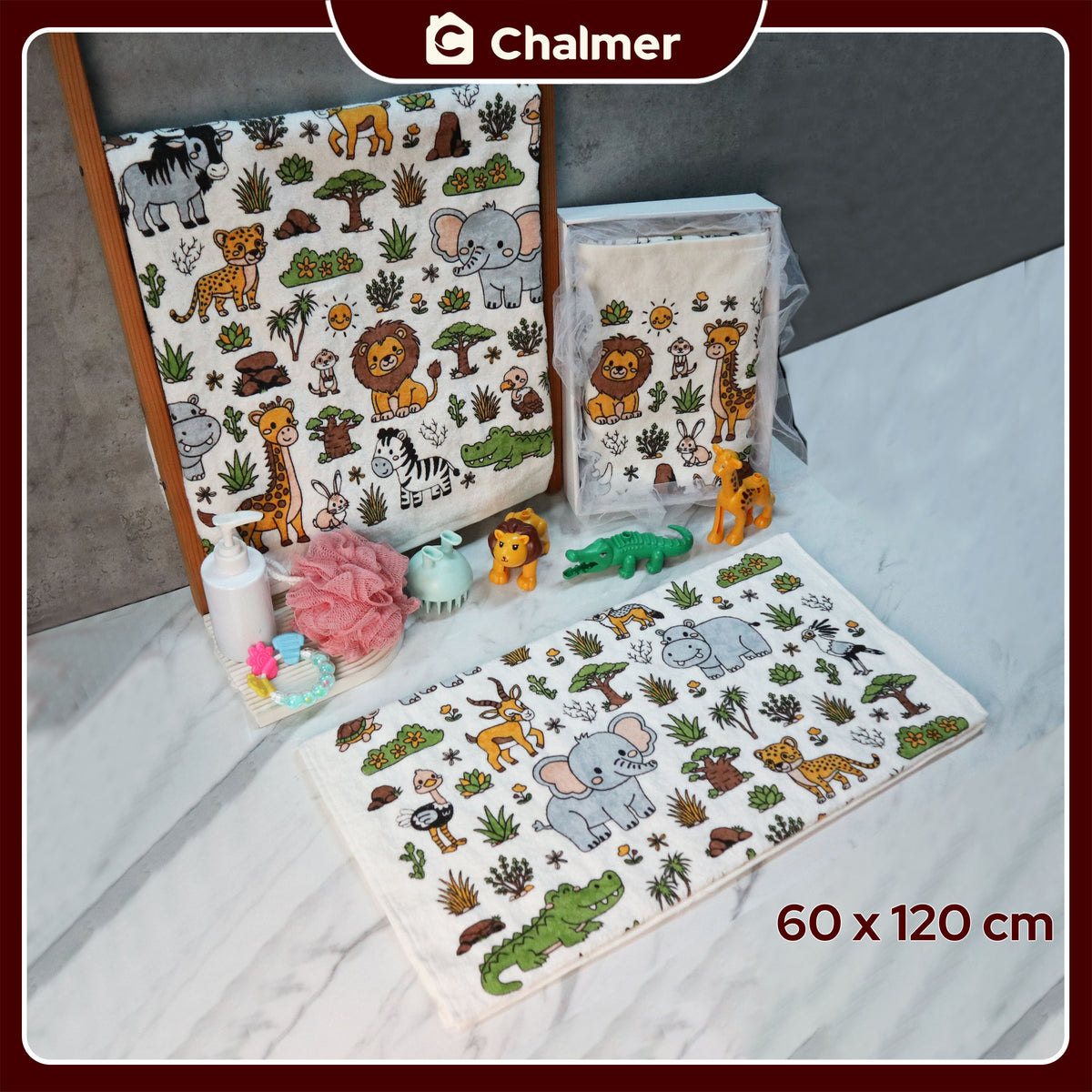 Handuk Mandi Bayi Chalmer 60 x 120 cm Printed Motif Karakter