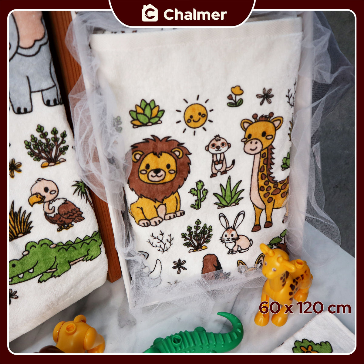 Handuk Mandi Bayi Chalmer 60 x 120 cm Printed Motif Karakter