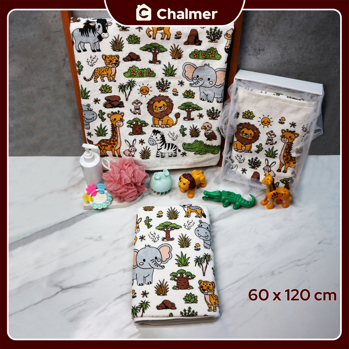 Handuk Mandi Bayi Chalmer 60 x 120 cm Printed Motif Karakter
