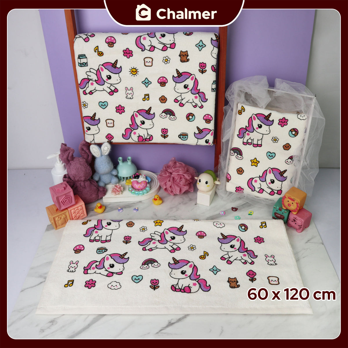 Handuk Mandi Bayi Chalmer 60 x 120 cm Printed Motif Karakter