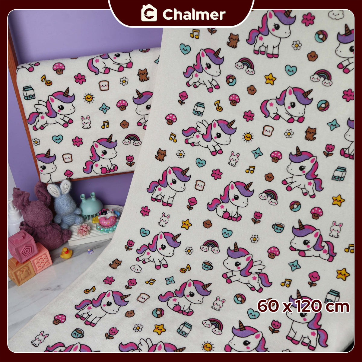 Handuk Mandi Bayi Chalmer 60 x 120 cm Printed Motif Karakter