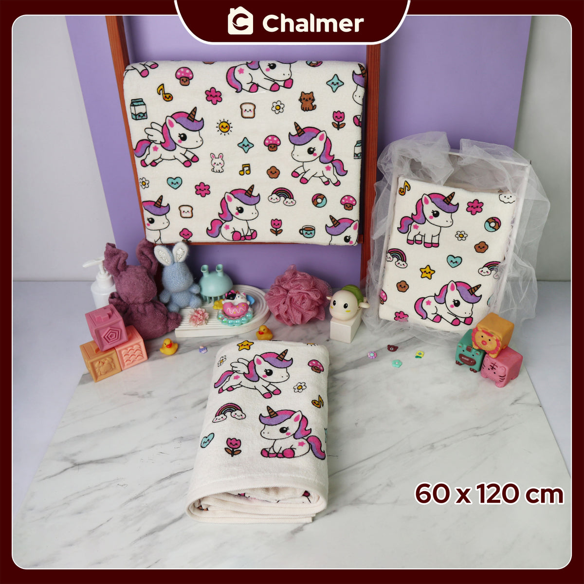 Handuk Mandi Bayi Chalmer 60 x 120 cm Printed Motif Karakter