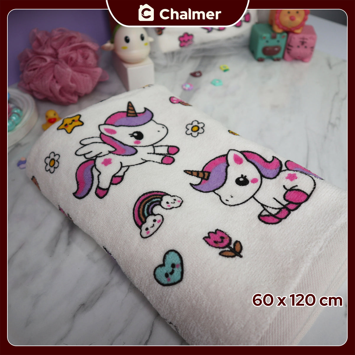 Handuk Mandi Bayi Chalmer 60 x 120 cm Printed Motif Karakter