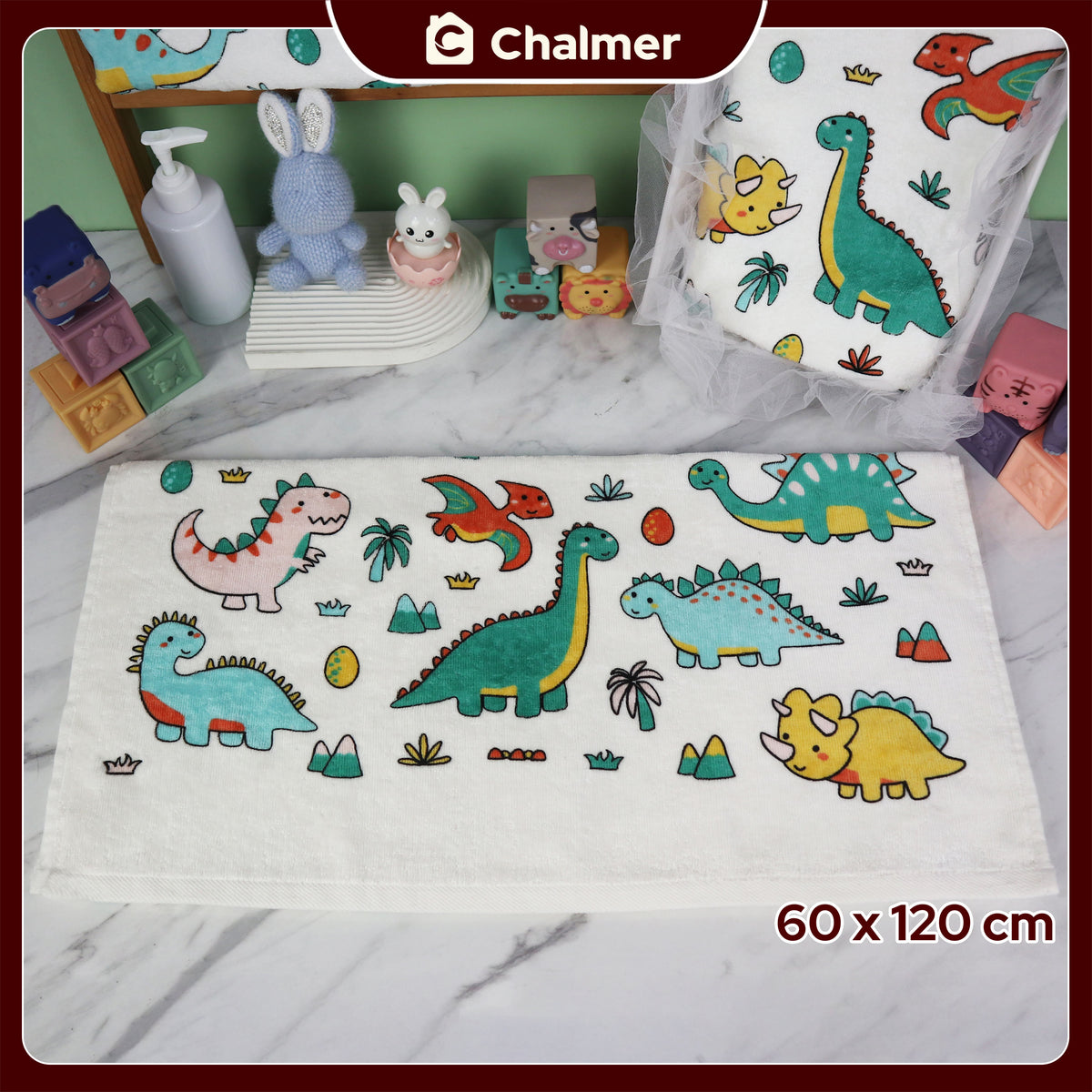 Handuk Mandi Bayi Chalmer 60 x 120 cm Printed Motif Karakter