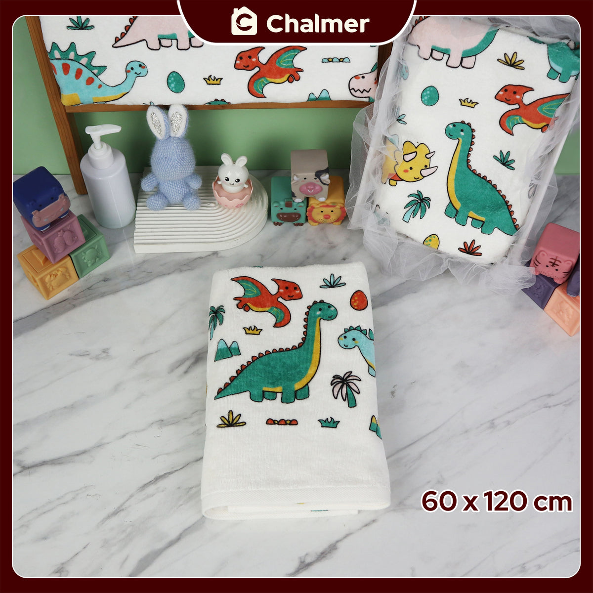 Handuk Mandi Bayi Chalmer 60 x 120 cm Printed Motif Karakter