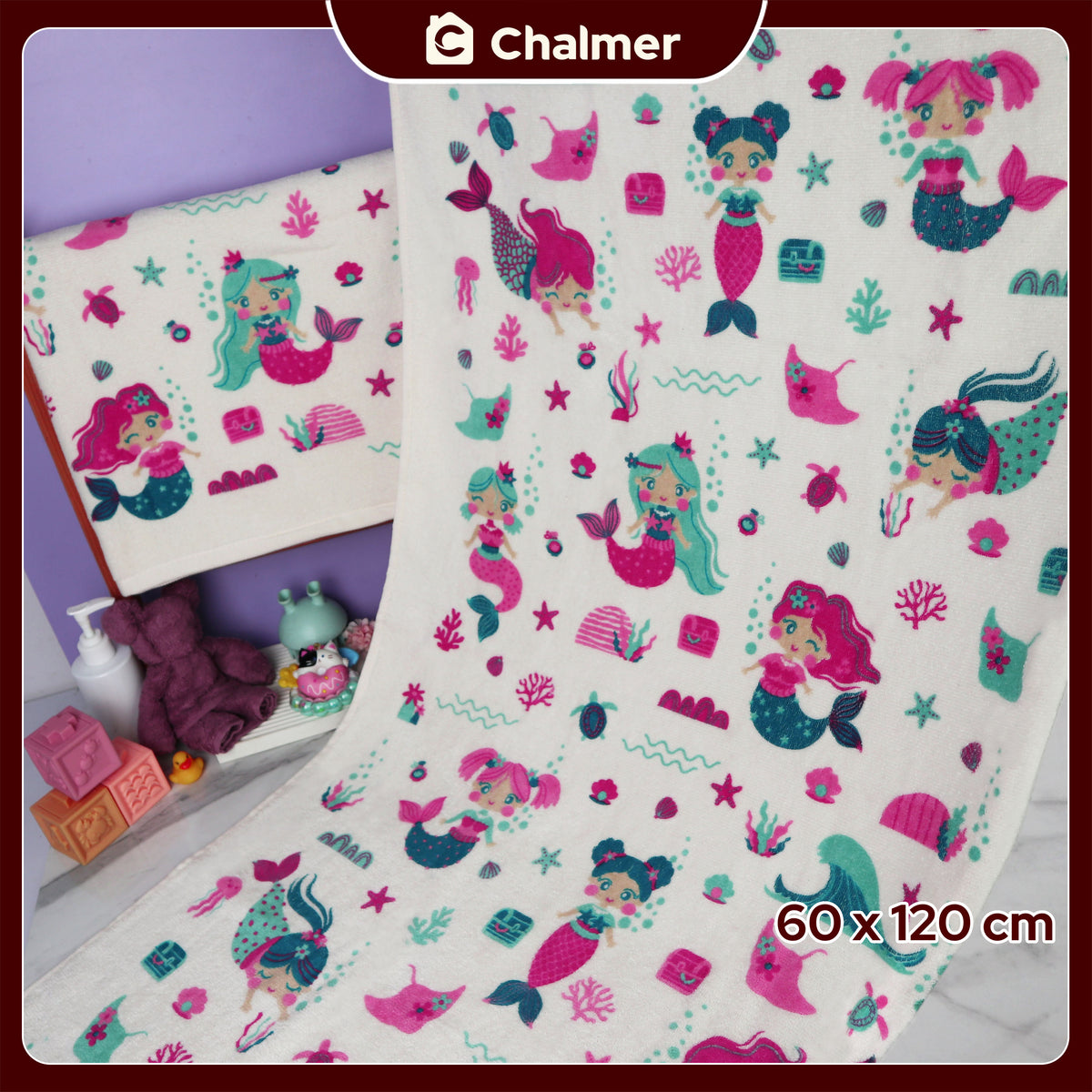 Handuk Mandi Bayi Chalmer 60 x 120 cm Printed Motif Karakter