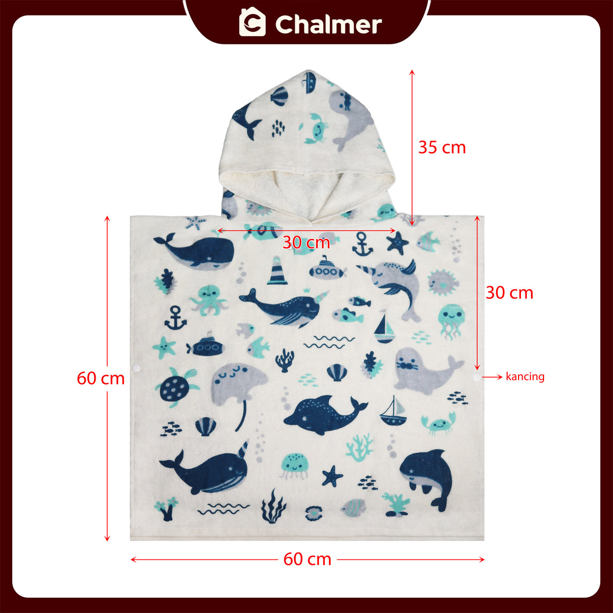 Poncho Handuk Anak Motif Karakter Katun Usia 2-6 Tahun