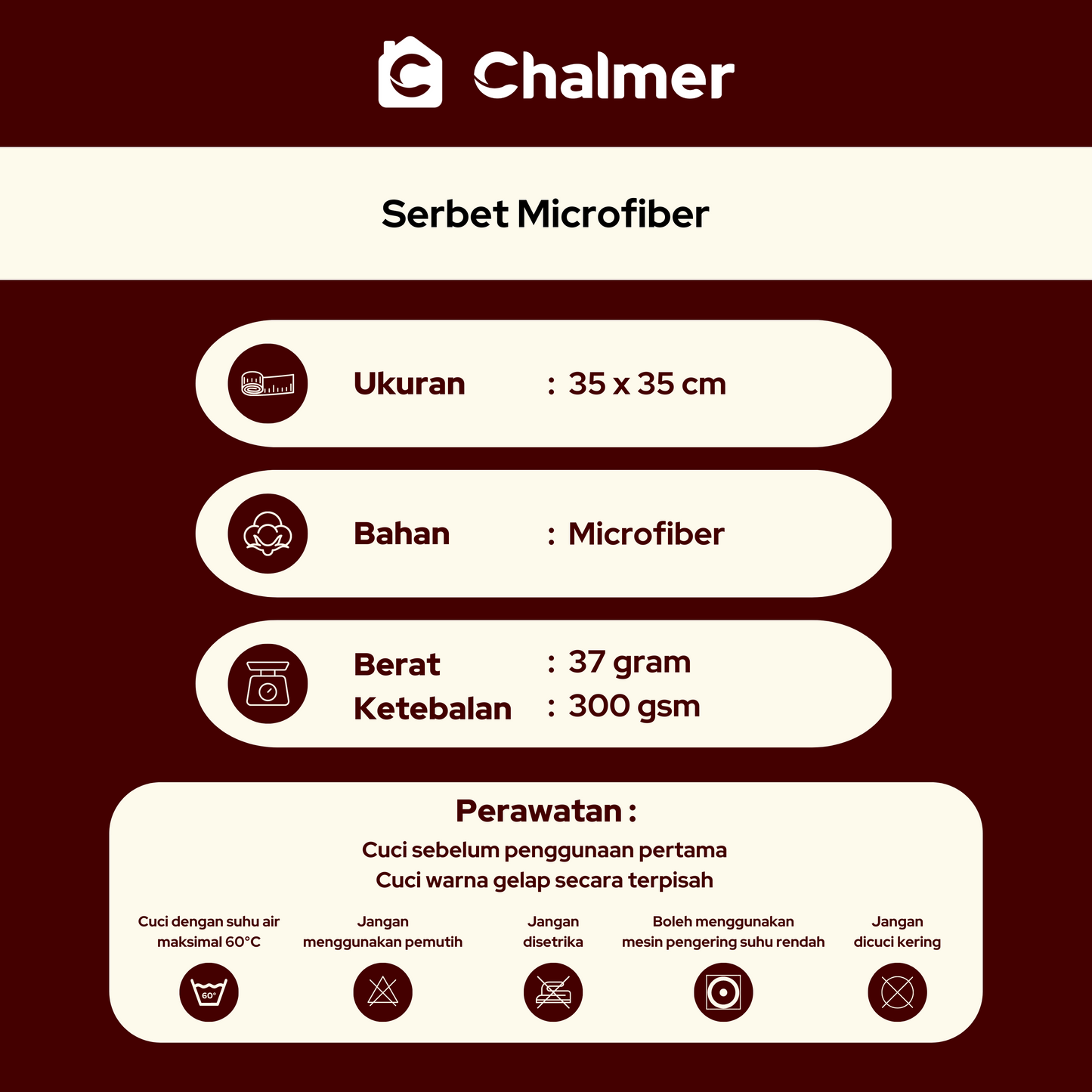 Lap Tangan Serbet Microfiber Chalmer 35 x 35 cm