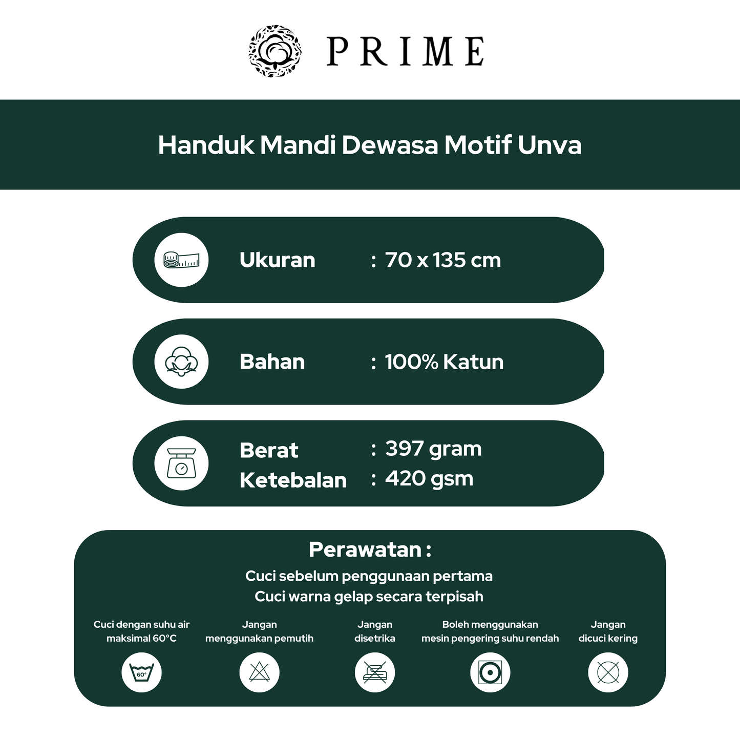 Handuk Mandi Dewasa Prime by Chalmer 70 x  135 cm Motif Unva