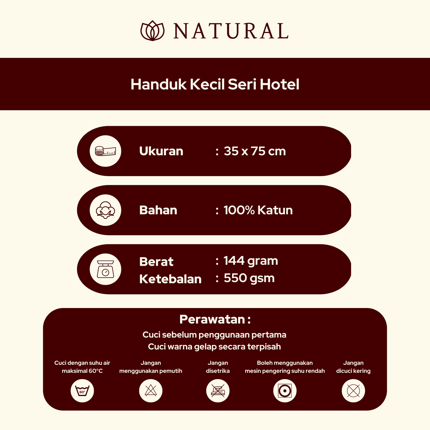 Handuk Sport Hotel Premium Natural by Chalmer 35 x 75 cm