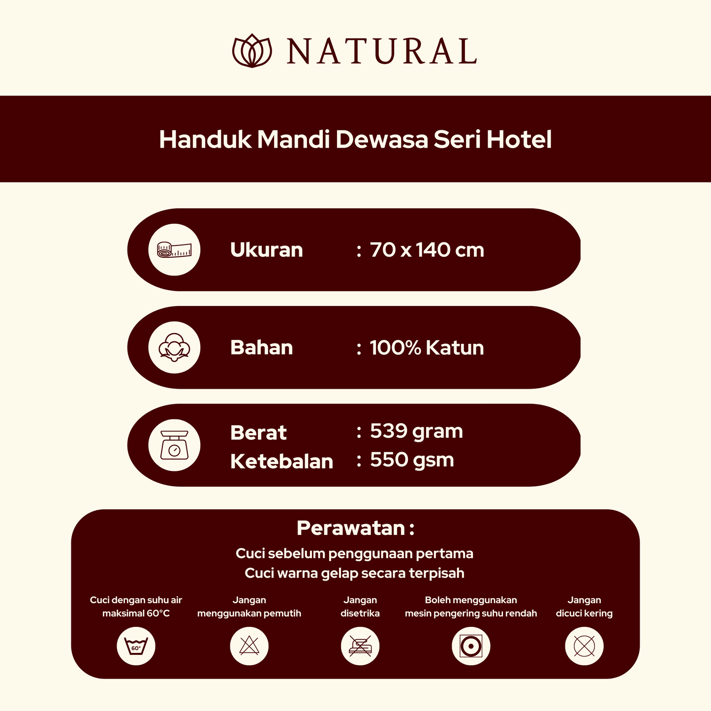 Handuk Mandi Hotel Premium Natural by Chalmer 70 x 140 cm