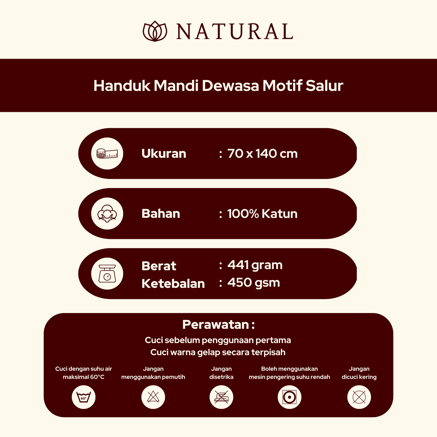 Handuk Mandi Dewasa Natural by Chalmer 70 x 140 cm Motif Salur